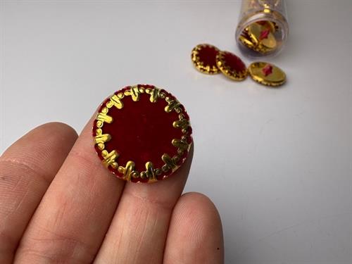 Velour øjeknap - kardinal rød med guld, 22 mm