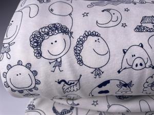 Bomulds interlock - barnlige stregtegninger på offwhite bund