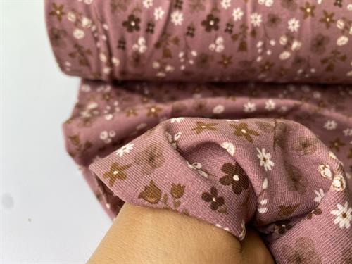 Bomuldsjersey - smukke smukke blomster på mauve bund