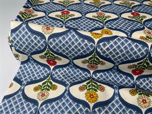 Patchwork stof - lækker blå med retro blomster