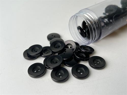 Knap - sort med tyk kant, 15 mm