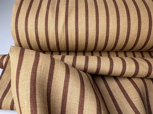 100% hør - trykte striber i beige og brun