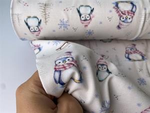 Bomuldsjersey - søde pingviner klædt på til vinter