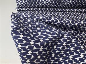 Vævet - bengalin lignende med stræk, marine med hvidt mønster