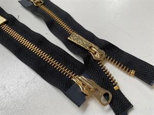 Delbar lynlås - 2-vejs, sort med guld metaltænder, 18 cm