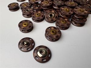 Tryklås - lækker trykknap til påsyning, mørkebrun og 20 mm