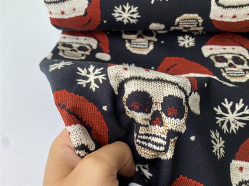 Bomuldsjersey - knitted christmas skulls, gots
