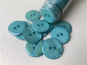 Poleret perlemorsknap - turkis og blank, 22 mm