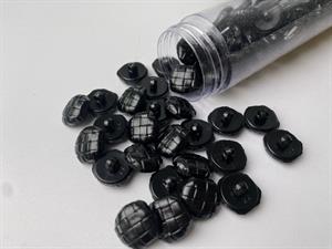Øjeknap - læder look med fletmønster i sort, 15 mm