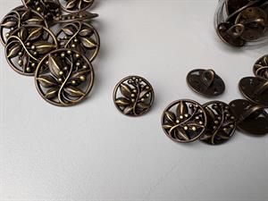 Fransk knap - sort/ kobber i filigran blad mønster 