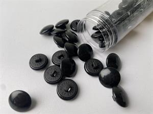 Øjeknap - læder look i sort, 15 mm