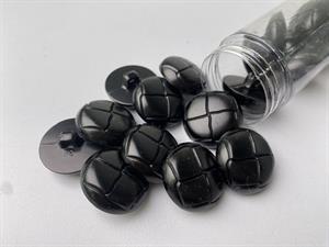 Øjeknap - læder look med fletmønster i sort, 23 mm