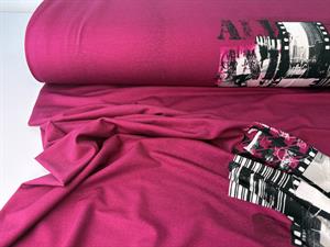 Viscosejersey - varm pink med enkelt grafisk tryk