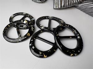 Spænde - sort og ovalt med guld og perlemor