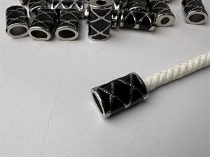 Endestopper - konisk sort/sølv metal 15 x 10 mm
