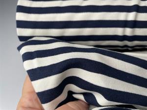 French terry  - marineblå og offwhite striber