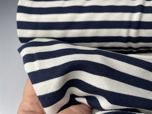 French terry  - marineblå og offwhite striber