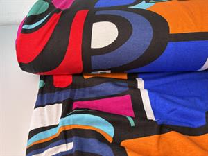 Viscosejersey - Arnoldi print i pink/ kobolt toner 