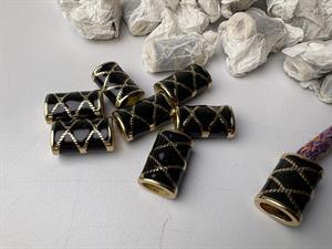 Endestopper - konisk sort/guld metal 15 x 10 mm