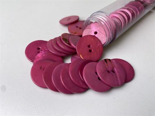 Poleret perlemorsknap - mørk pink og blank, 22 mm