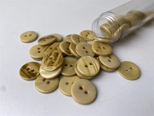 Poleret perlemorsknap - varm beige og blank, 15 mm