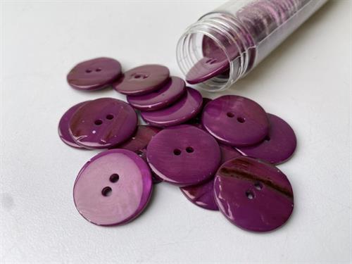 Poleret perlemorsknap - dyb lilla og blank, 22 mm