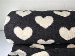 Teddy pels - sort med store hvide hjerter