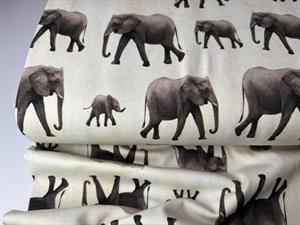 Bomuldsjersey - offwhite med elefanter 