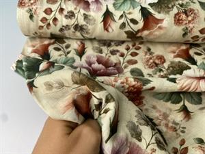Vævet hør/viscose - yndige blomster