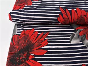 Polyesterjersey - striber og blomster 