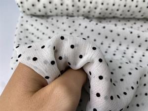 Fastvævet chiffon - sorte prikker på offwhite bund