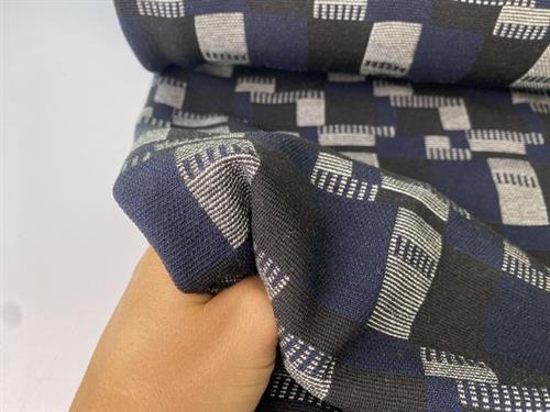 Vinter strikjersey - fede firkanter i sort og navy