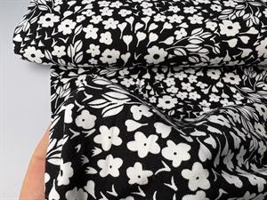 Viscosejersey - sort med små lyse blomster