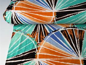 Viscosejersey - flot mønster i mint og orange toner