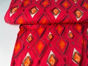 Viscosejersey - koral røde toner i flot mønster