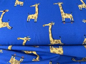 Bomuldsjersey - sjove giraffer på blå bund