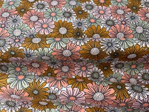 Poplin - flotte blomster i orange toner