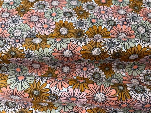 Poplin - flotte blomster i orange toner