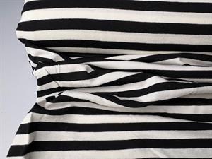 Viscosejersey - 1 cm striber i sort og hvid