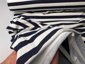 Viscosejersey - 1 cm trykte striber i marine og hvid