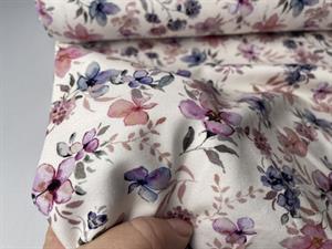 Bomuldsjersey - fine blomster på offwhite bund