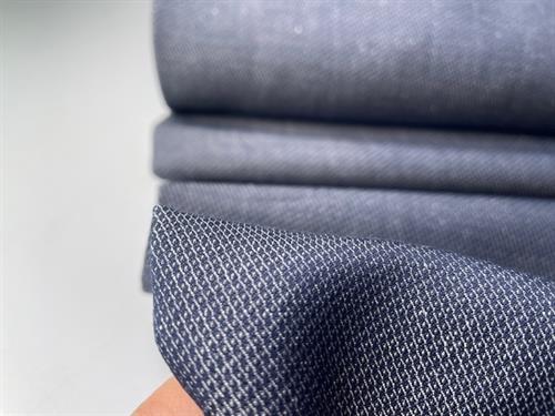 Fastvævet denim - smuk diamantvævning i blå/offwhite