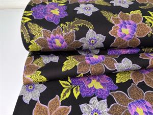 Vinterjersey - sort med smukke lilla blomster  