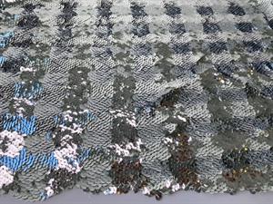 Pailletstof - silver checks