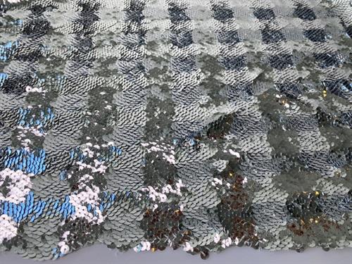 Pailletstof - silver checks