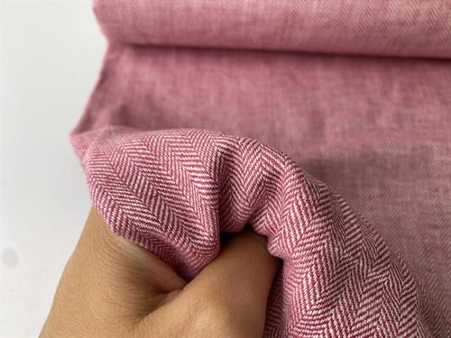Vævet hør/bomuld - chambré herringbone dark pink