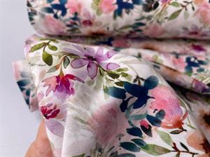 Bomuldsjersey - yndige blomster i pastel farver