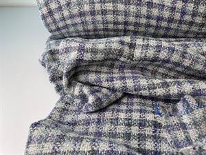 Vævet pl/uld mix - diskrete tern i violet og lyseblå