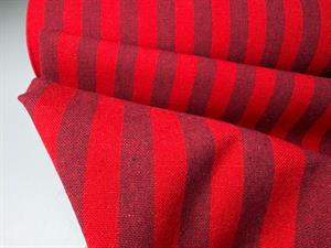 Genbrugsbomuld - 1 cm striber i varme røde toner