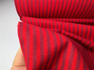 Genbrugsbomuld - 0,5 cm striber i varme røde toner